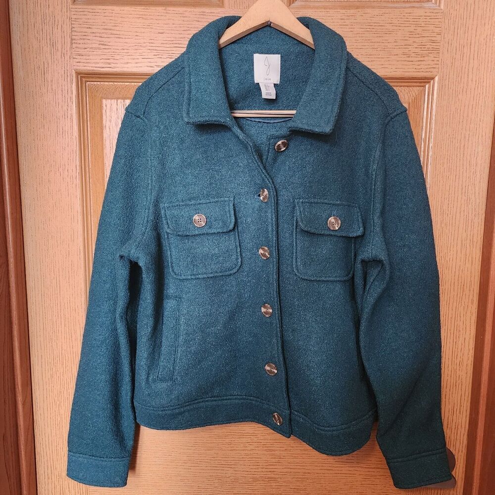 Joie Jacket Size US Size Large Green Wool Blend Button Pocket Shacket Boxy EUC